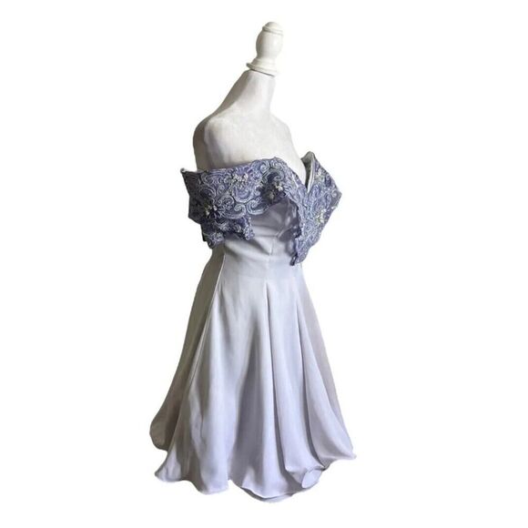 Vtg Karen Okada For David Howard 1980s Purple Lace Faux Pearl Dress Gown US 10 - Picture 3 of 16